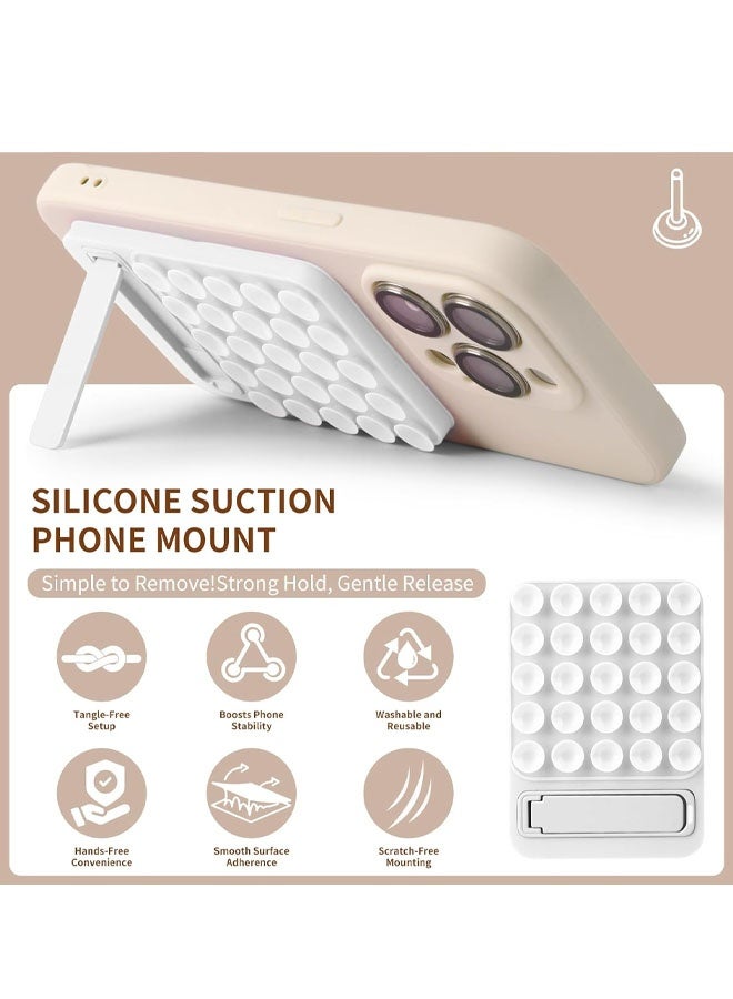 Silicone Suction Phone Case Adhesive Mount - 2 in 1 Silicone Sticky Grip with Suction Cup and Bracket,Phone Accessory for iPhone and Android,Sticky Grip for Selfies,Videos,and Tiktok(White) - Image 5